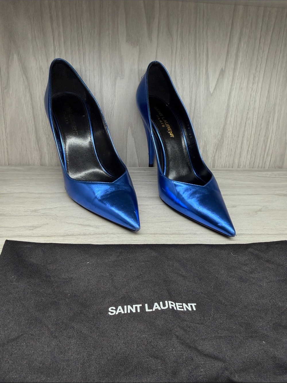 Saint Laurent Metallic Royal Blue Pointed-Toe KIKI Pumps